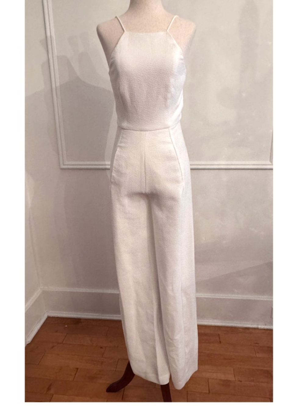Black Halo Joaquin Jacquard Jumpsuit Seashell XS Halter Wide Leg